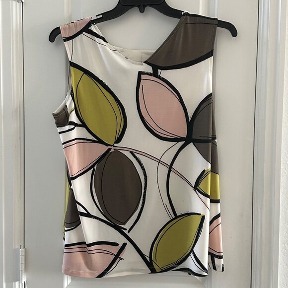 Nine West Womens Sleeveless Abstract Leaf Print Blouse L Polyester/Elastane - Picture 2 of 6